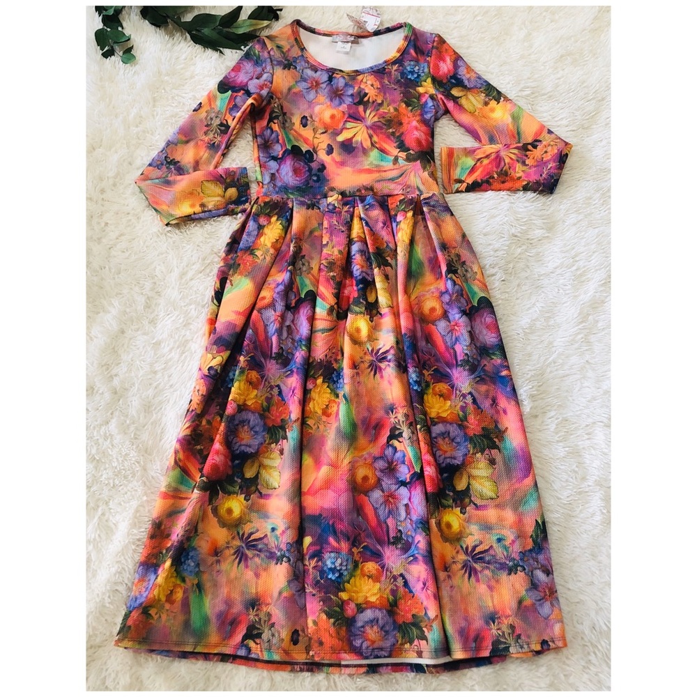 NWT Floral Watercolor Flowy Maxi Dress Long Sleeve